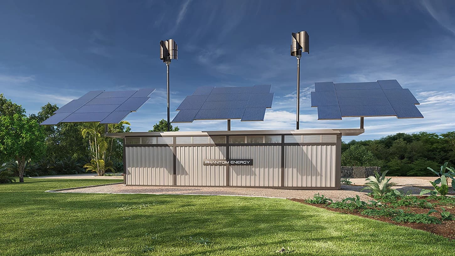 Photorealistic 3D rendering of containerized BESS energy storage unit with custom brand identity in industrial deployment environment